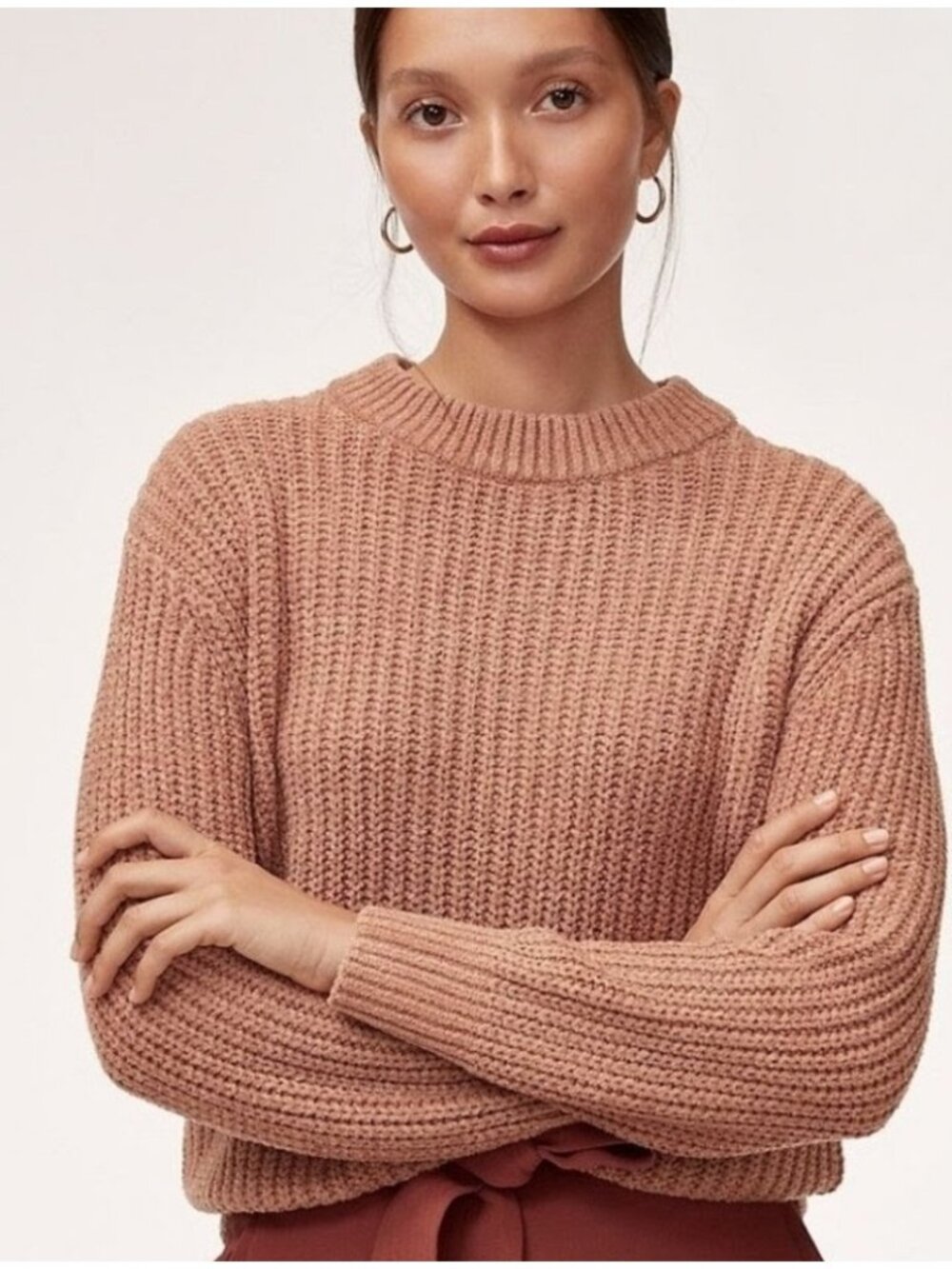 Aritzia Wilfred Essential Chenille Sweater - pink/tan colour